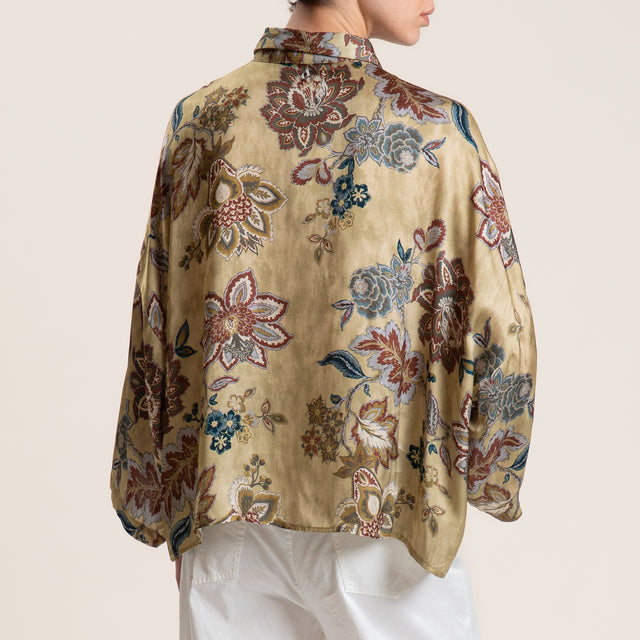 Dixie-Camicia satin fantasia floreale - salvia/cioccolato/polvere