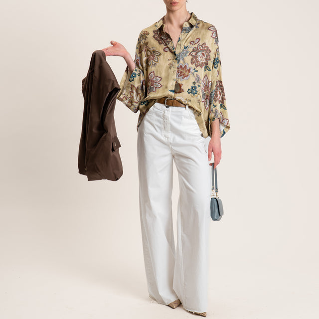 Dixie-Camicia satin fantasia floreale - salvia/cioccolato/polvere