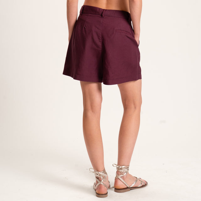 Dixie-Completo misto lino blusa scollo v e shorts - Bordeaux