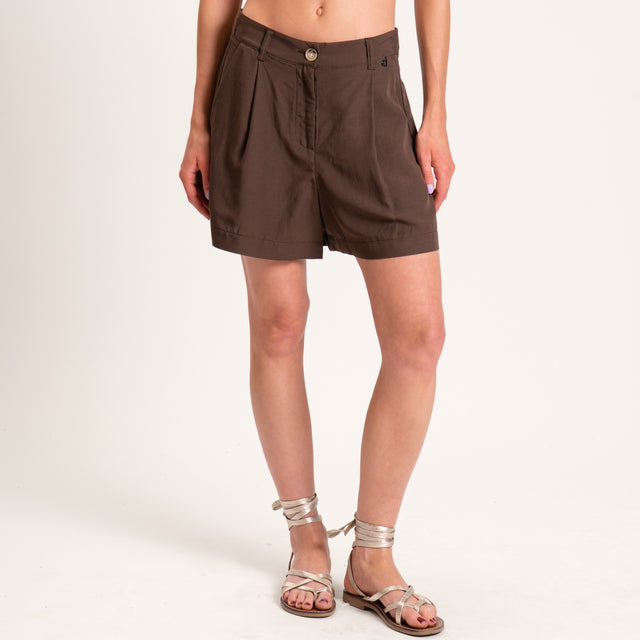 Dixie-Completo misto lino blusa scollo v e shorts - cacao