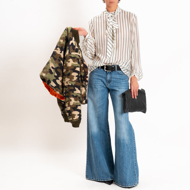 Dixie-Camicia lyocell a righe con cravatta - panna/nero