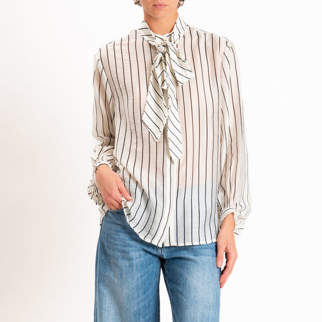 Dixie-Camicia lyocell a righe con cravatta - panna/nero