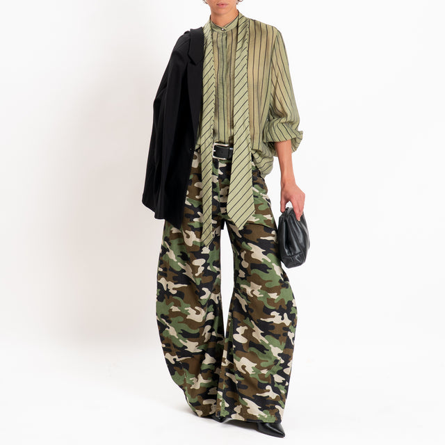 Dixie-Camicia lyocell a righe con cravatta - salvia/nero