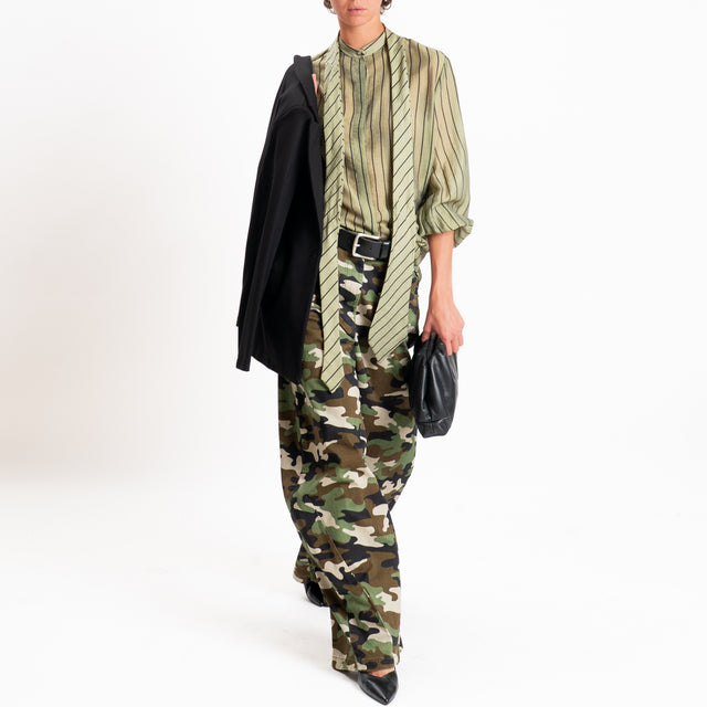 Dixie-Camicia lyocell a righe con cravatta - salvia/nero