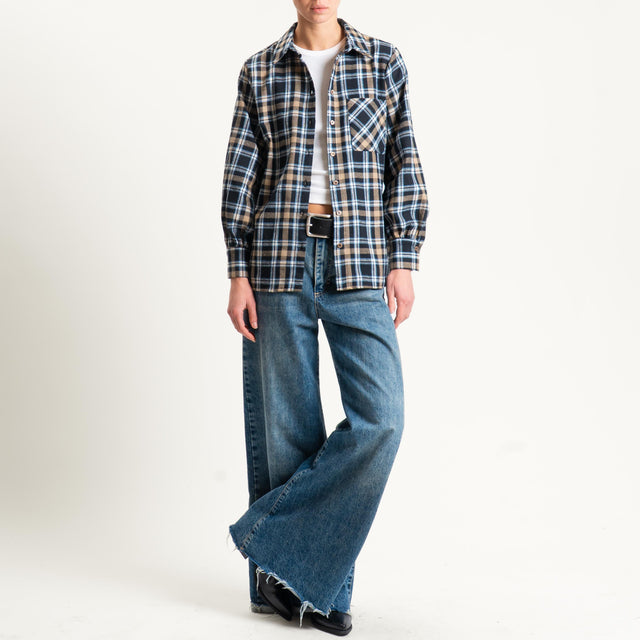 Dixie-Camicia check - beige/nero/azzurro