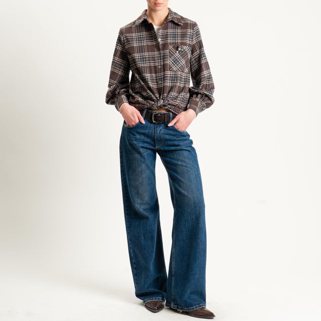 Dixie-Camicia quadri in flanella con spilla - moro/beige