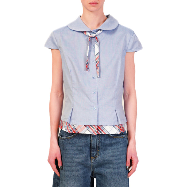 Dixie-Camicia smanicata doppio tessuto - celeste/latte/rosso