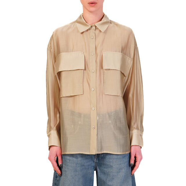 Dixie-Camicia mussola con tasche - beige