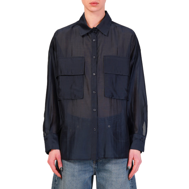 Dixie-Camicia mussola con tasche - blu