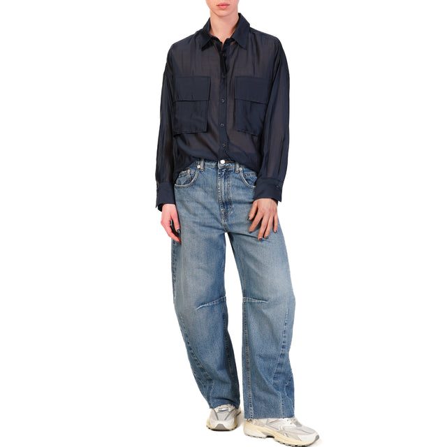 Dixie-Camicia mussola con tasche - blu