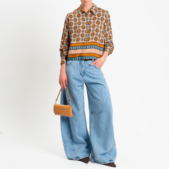 Dixie-Camicia fantasia geometrica - beige/cuoio/azzurro