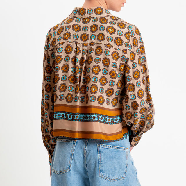 Dixie-Camicia fantasia geometrica - beige/cuoio/azzurro