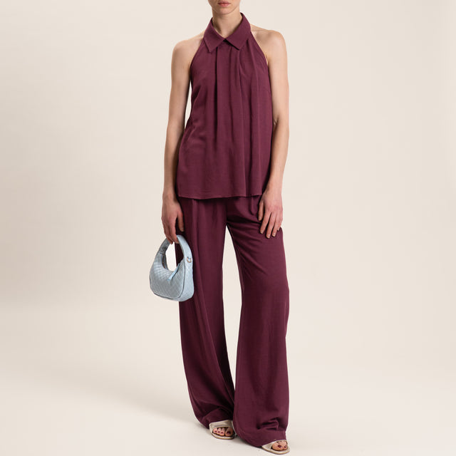 Dixie-Completo top e pantalone misto lino - Bordeaux