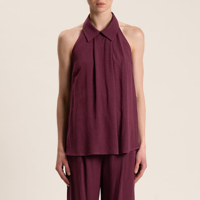 Dixie-Completo top e pantalone misto lino - Bordeaux