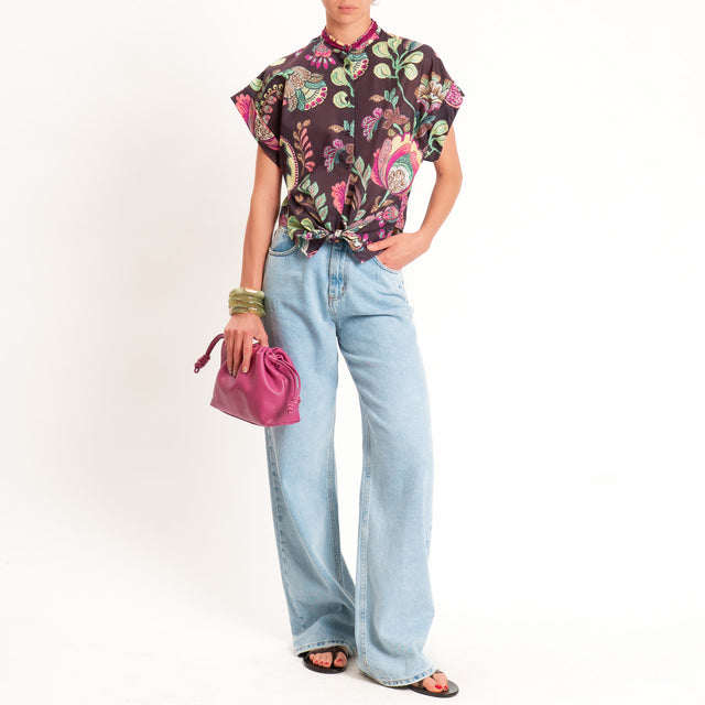 Dixie-Camicia mussola fantasia floreale - prugna/moro/salvia