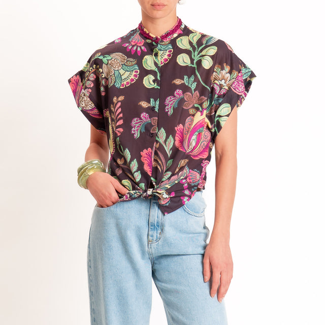 Dixie-Camicia mussola fantasia floreale - prugna/moro/salvia