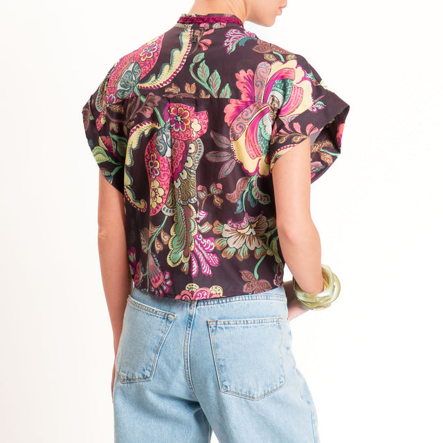 Dixie-Camicia mussola fantasia floreale - prugna/moro/salvia