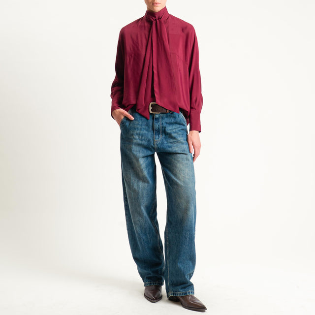 Dixie-Blusa bottone dietro con fiocco - Bordeaux