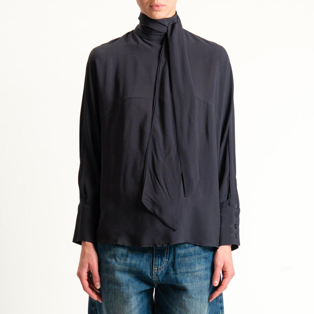 Dixie-Blusa bottone dietro con fiocco - nero
