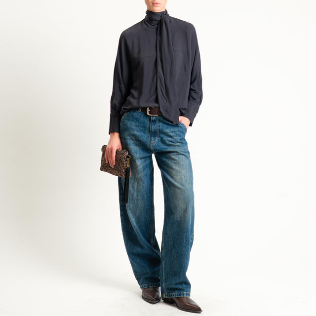 Dixie-Blusa bottone dietro con fiocco - nero