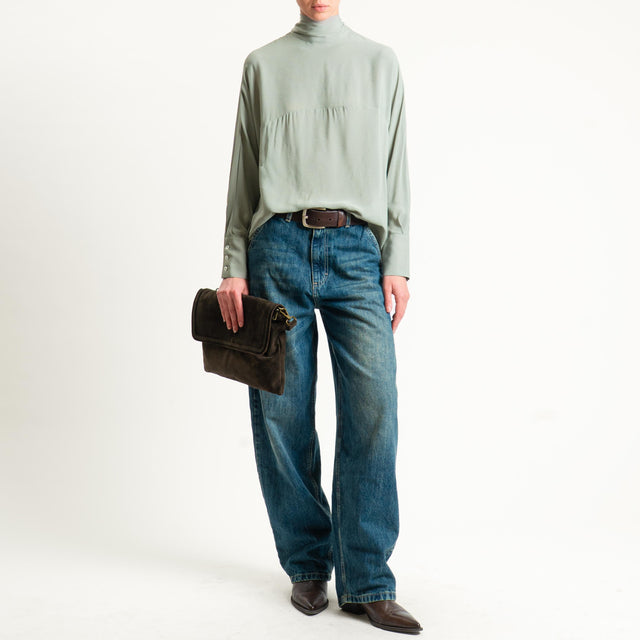 Dixie-Blusa bottone dietro con fiocco - salvia