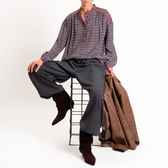 Dixie-Camicia fantasia geometrica - polvere/vino/senape