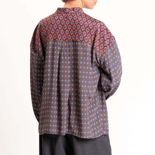 Dixie-Camicia fantasia geometrica - polvere/vino/senape