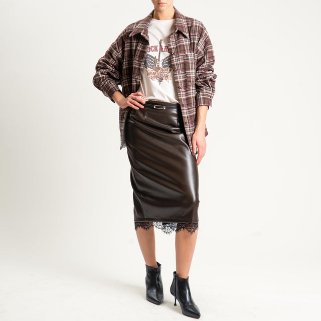 Dixie- Camicia check over in flanella - bordeaux/moro