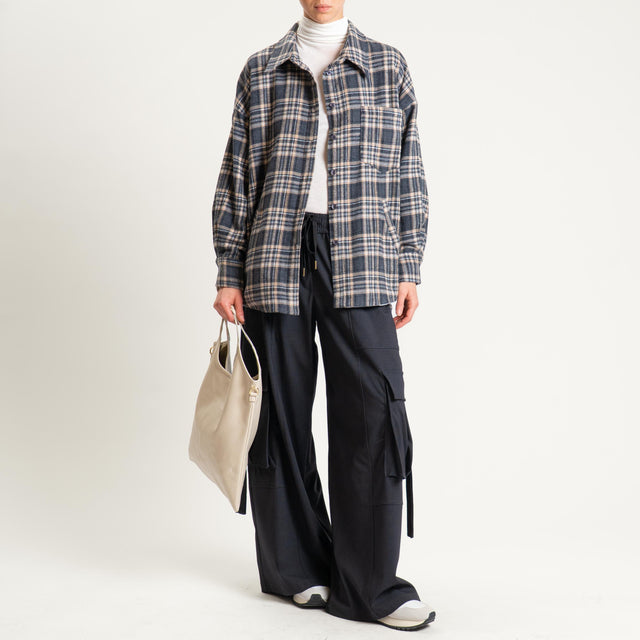 Dixie- Camicia check over in flanella - grigio/sand