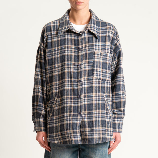 Dixie- Camicia check over in flanella - grigio/sand