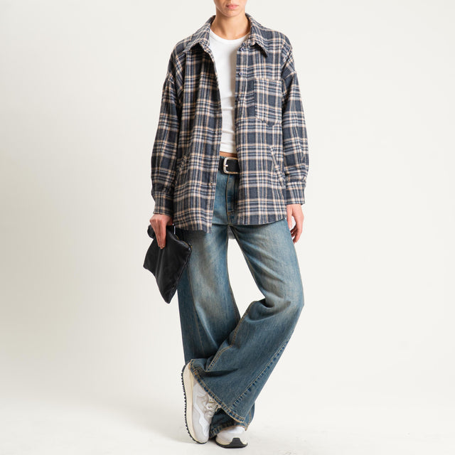 Dixie- Camicia check over in flanella - grigio/sand