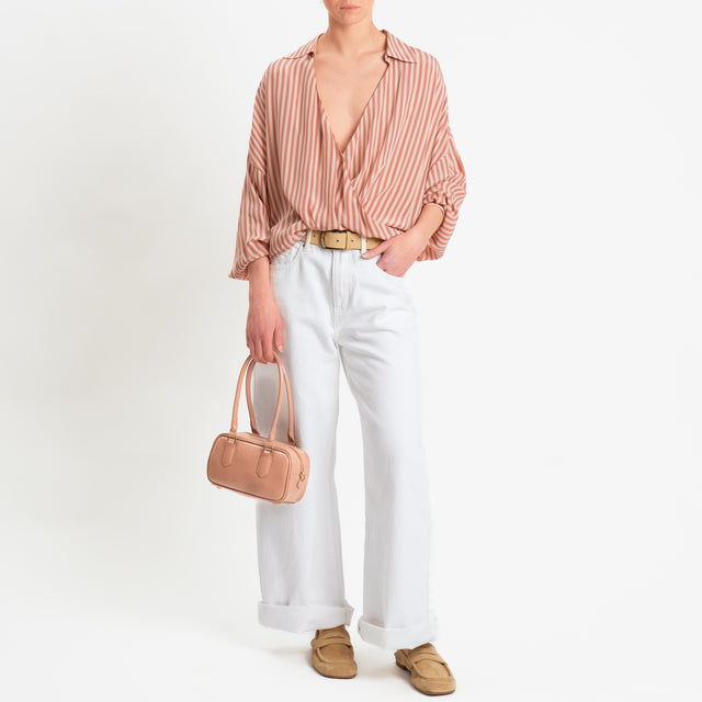 Dixie-Camicia scollo a v a righe allacciatura incrociata - rosa/beige