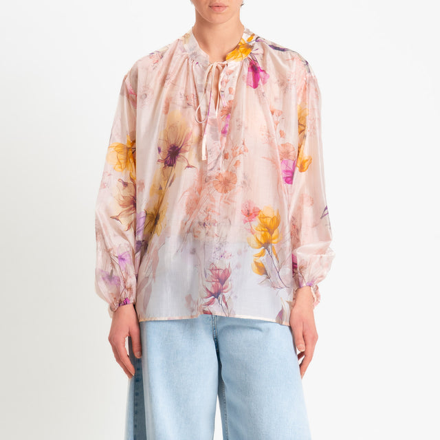 Dixie-Blusa mussola lyocell fantasia floreale - rosa/ocra/ciclamino