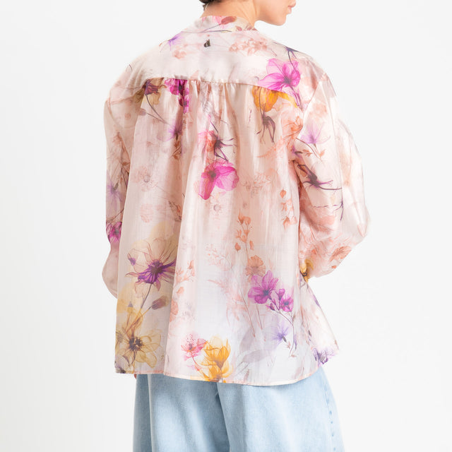 Dixie-Blusa mussola lyocell fantasia floreale - rosa/ocra/ciclamino