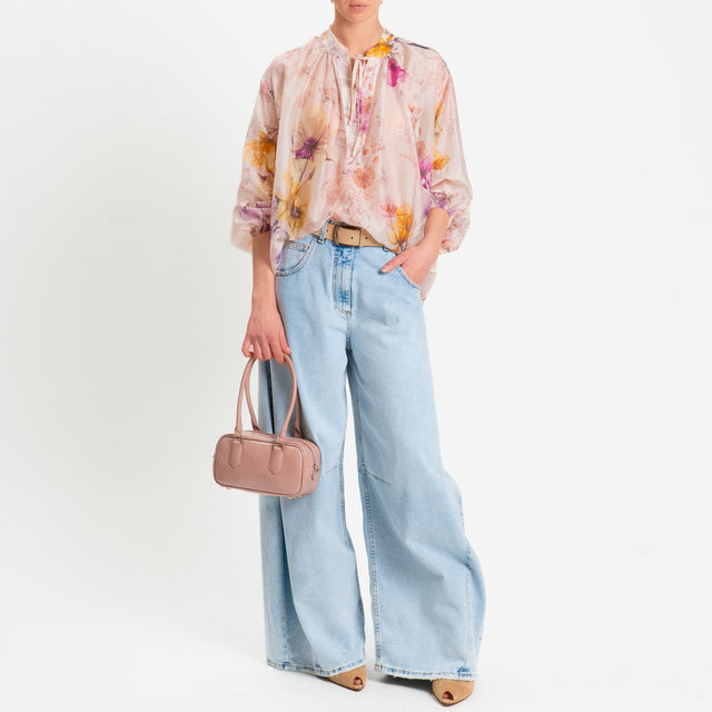 Dixie-Blusa mussola lyocell fantasia floreale - rosa/ocra/ciclamino