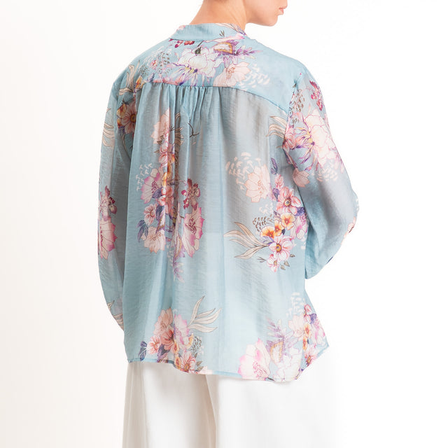 Dixie-Blusa mussola lyocell fantasia floreale - celeste/latte/magenta
