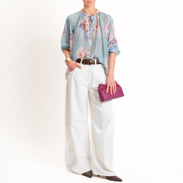 Dixie-Blusa mussola lyocell fantasia floreale - celeste/latte/magenta