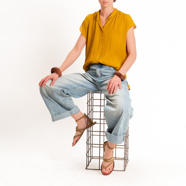 Dixie-Camicia smanicata collo coreana - Senape