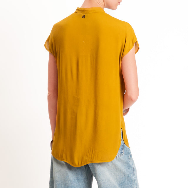 Dixie-Camicia smanicata collo coreana - Senape