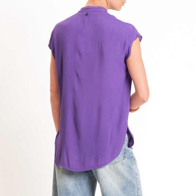 Dixie-Camicia smanicata collo coreana - viola