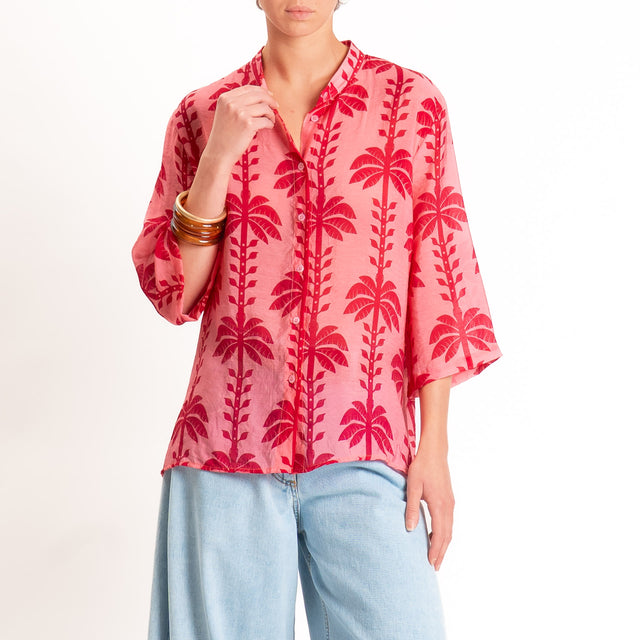 Dixie-camicia mussola fantasia palme - fucsia/rosso