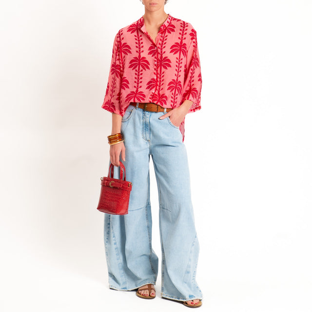 Dixie-camicia mussola fantasia palme - fucsia/rosso