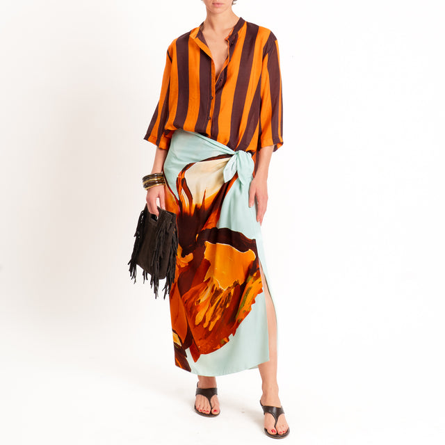 Dixie-Camicia mussola a righe - moro/arancio