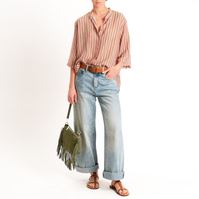 Dixie-Camicia mussola a righe - rosa/olive