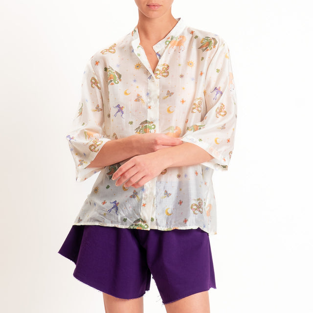 Dixie-Camicia in mussola di lyocell fantasia - burro/verde