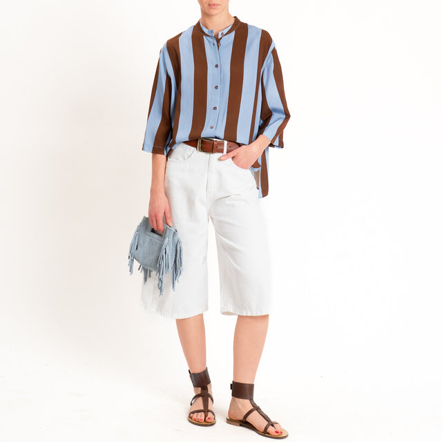 Dixie-Camicia a righe spacchi laterali - celeste/tabacco