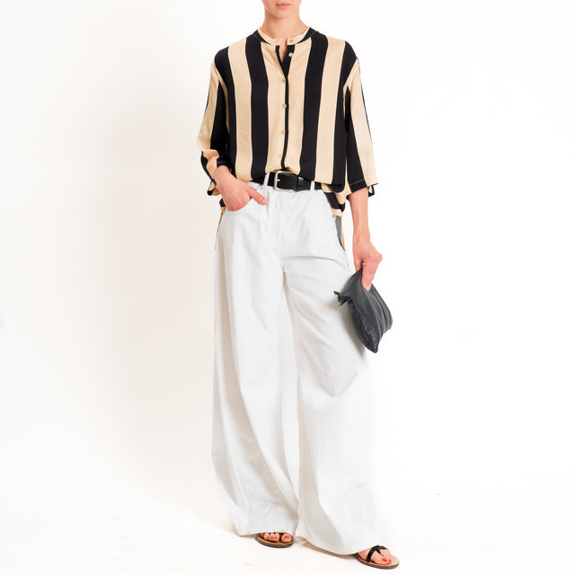 Dixie-Camicia a righe spacchi laterali - beige/nero
