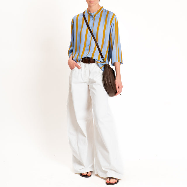 Dixie-Camicia a righe collo coreana - celeste/senape