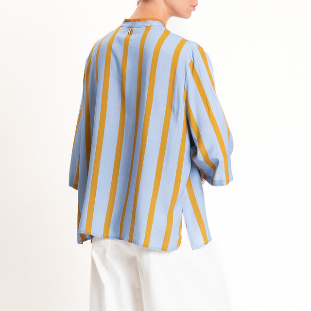 Dixie-Camicia a righe collo coreana - celeste/senape