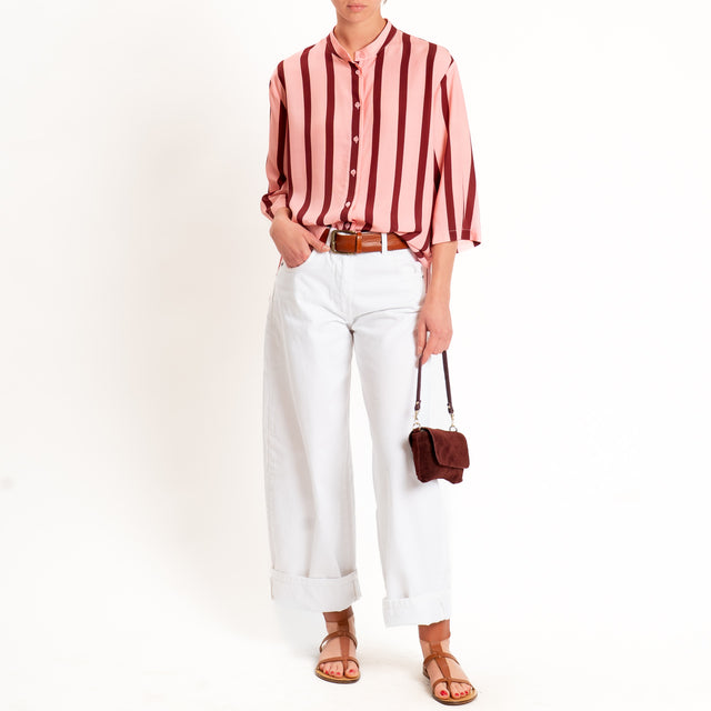 Dixie-Camicia a righe collo coreana - rosa/vino